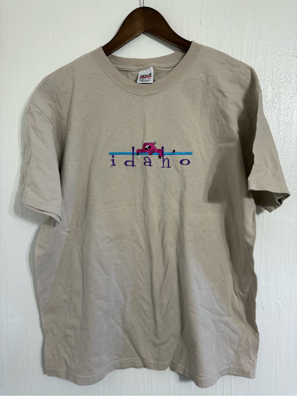 Vtg Anvil Idaho Embroidered Piggy Brown T Shirt Size Xl Made In USA
